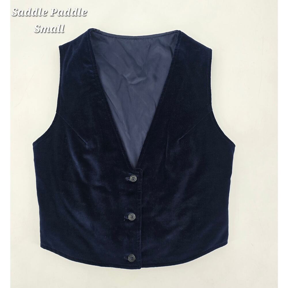 Vintage Paddle & Saddle Indigo Velvet Vest Union Made USA 70s Tailored Cropped